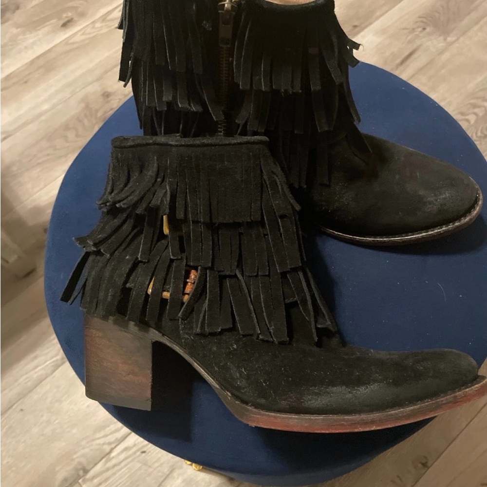 Freebird Black Fringe Ankle Boots - Size 8